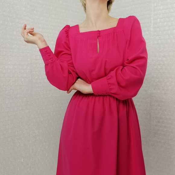 1970s Leslie Fay ILGWU pink longsleeve dress - Picture 4 of 10
